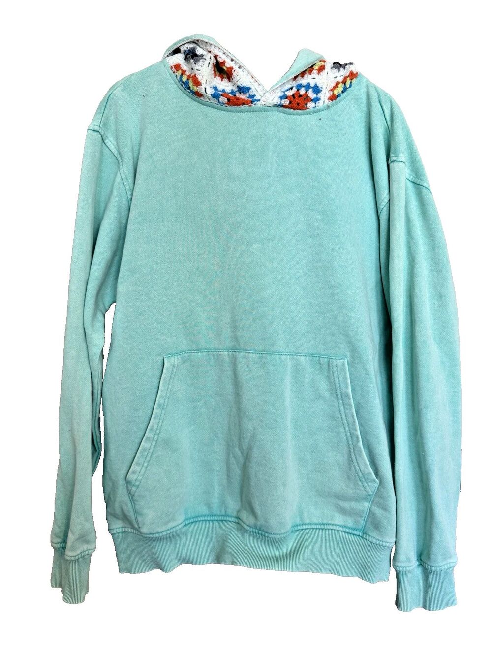 Crochet Hoodies Womens Size M Aqua Teal Mint Acid Wash Granny Square